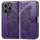 For Tecno Spark 20 Pro Butterfly Love Flower Embossed Leather Phone Case(Dark Purple) - 1