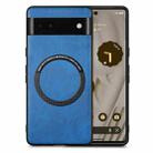 For Google Pixel 6A Solid Color Leather Skin Back Cover Phone Case(Blue) - 1