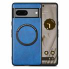 For Google Pixel 7 Solid Color Leather Skin Back Cover Phone Case(Blue) - 1