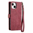 For iPhone 14 Geometric Zipper Wallet Side Buckle Leather Phone Case(Red) - 3