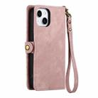 For iPhone 14 Geometric Zipper Wallet Side Buckle Leather Phone Case(Pink) - 3