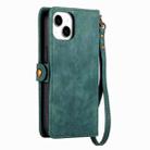 For iPhone 14 Geometric Zipper Wallet Side Buckle Leather Phone Case(Green) - 3