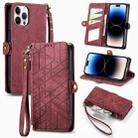 For iPhone 14 Pro Geometric Zipper Wallet Side Buckle Leather Phone Case(Red) - 1