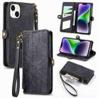 For iPhone 14 Plus Geometric Zipper Wallet Side Buckle Leather Phone Case(Black) - 1