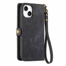 For iPhone 14 Plus Geometric Zipper Wallet Side Buckle Leather Phone Case(Black) - 3