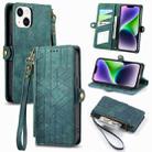 For iPhone 14 Plus Geometric Zipper Wallet Side Buckle Leather Phone Case(Green) - 1