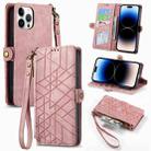 For iPhone 14 Pro Max Geometric Zipper Wallet Side Buckle Leather Phone Case(Pink) - 1