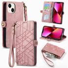 For iPhone 13 Geometric Zipper Wallet Side Buckle Leather Phone Case(Pink) - 1