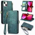 For iPhone 13 Geometric Zipper Wallet Side Buckle Leather Phone Case(Green) - 1