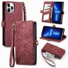 For iPhone 13 Pro Geometric Zipper Wallet Side Buckle Leather Phone Case(Red) - 1