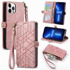 For iPhone 13 Pro Geometric Zipper Wallet Side Buckle Leather Phone Case(Pink) - 1