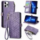 For iPhone 13 Pro Geometric Zipper Wallet Side Buckle Leather Phone Case(Purple) - 1