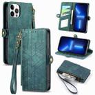 For iPhone 13 Pro Geometric Zipper Wallet Side Buckle Leather Phone Case(Green) - 1