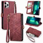 For iPhone 13 Pro Max Geometric Zipper Wallet Side Buckle Leather Phone Case(Red) - 1