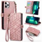 For iPhone 13 Pro Max Geometric Zipper Wallet Side Buckle Leather Phone Case(Pink) - 1