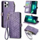 For iPhone 13 Pro Max Geometric Zipper Wallet Side Buckle Leather Phone Case(Purple) - 1