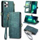 For iPhone 13 Pro Max Geometric Zipper Wallet Side Buckle Leather Phone Case(Green) - 1