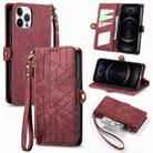 For iPhone 12 / 12 Pro Geometric Zipper Wallet Side Buckle Leather Phone Case(Red) - 1