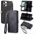 For iPhone 12 / 12 Pro Geometric Zipper Wallet Side Buckle Leather Phone Case(Black) - 1