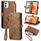 For iPhone 12 mini Geometric Zipper Wallet Side Buckle Leather Phone Case(Brown) - 1