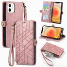For iPhone 12 mini Geometric Zipper Wallet Side Buckle Leather Phone Case(Pink) - 1