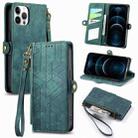 For iPhone 12 Pro Max Geometric Zipper Wallet Side Buckle Leather Phone Case(Green) - 1