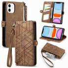 For iPhone 11 Geometric Zipper Wallet Side Buckle Leather Phone Case(Brown) - 1