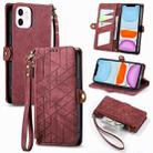 For iPhone 11 Geometric Zipper Wallet Side Buckle Leather Phone Case(Red) - 1