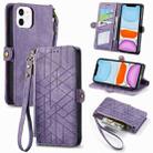 For iPhone 11 Geometric Zipper Wallet Side Buckle Leather Phone Case(Purple) - 1