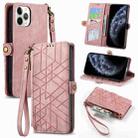 For iPhone 11 Pro Geometric Zipper Wallet Side Buckle Leather Phone Case(Pink) - 1