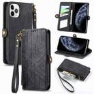 For iPhone 11 Pro Max Geometric Zipper Wallet Side Buckle Leather Phone Case(Black) - 1