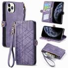 For iPhone 11 Pro Max Geometric Zipper Wallet Side Buckle Leather Phone Case(Purple) - 1