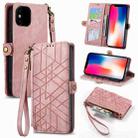 For iPhone X / XS Geometric Zipper Wallet Side Buckle Leather Phone Case(Pink) - 1