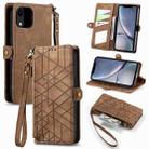 For iPhone XR Geometric Zipper Wallet Side Buckle Leather Phone Case(Brown) - 1