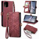 For iPhone XR Geometric Zipper Wallet Side Buckle Leather Phone Case(Red) - 1