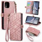 For iPhone XR Geometric Zipper Wallet Side Buckle Leather Phone Case(Pink) - 1