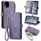 For iPhone XR Geometric Zipper Wallet Side Buckle Leather Phone Case(Purple) - 1