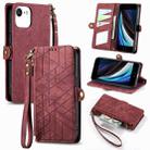 For iPhone SE 2022 /2020 /7 / 8 Geometric Zipper Wallet Side Buckle Leather Phone Case(Red) - 1