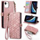For iPhone SE 2022 /2020 /7 / 8 Geometric Zipper Wallet Side Buckle Leather Phone Case(Pink) - 1