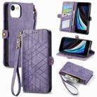 For iPhone 7 / 8 / SE 2022 Geometric Zipper Wallet Side Buckle Leather Phone Case(Purple) - 1