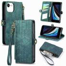 For iPhone SE 2022 /2020 /7 / 8 Geometric Zipper Wallet Side Buckle Leather Phone Case(Green) - 1