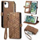 For iPhone 6 / 6s Geometric Zipper Wallet Side Buckle Leather Phone Case(Brown) - 1