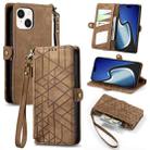 For iPhone 15 Geometric Zipper Wallet Side Buckle Leather Phone Case(Brown) - 1