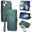 For iPhone 15 Geometric Zipper Wallet Side Buckle Leather Phone Case(Green) - 1