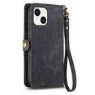 For iPhone 15 Plus Geometric Zipper Wallet Side Buckle Leather Phone Case(Black) - 3