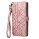 For iPhone 15 Plus Geometric Zipper Wallet Side Buckle Leather Phone Case(Pink) - 2