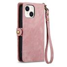 For iPhone 15 Plus Geometric Zipper Wallet Side Buckle Leather Phone Case(Pink) - 3