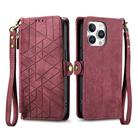 For iPhone 16 Pro Geometric Zipper Wallet Side Buckle Leather Phone Case(Red) - 2