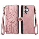 For iPhone 16 Plus Geometric Zipper Wallet Side Buckle Leather Phone Case(Pink) - 2