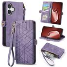 For iPhone 16 Plus Geometric Zipper Wallet Side Buckle Leather Phone Case(Purple) - 1